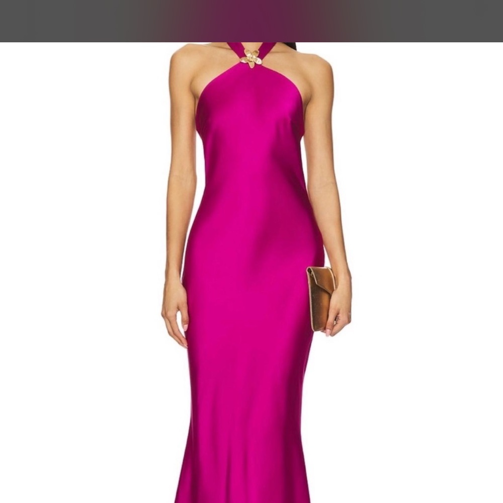Fuchsia Halter Evening Gown - Women's Formal Dress